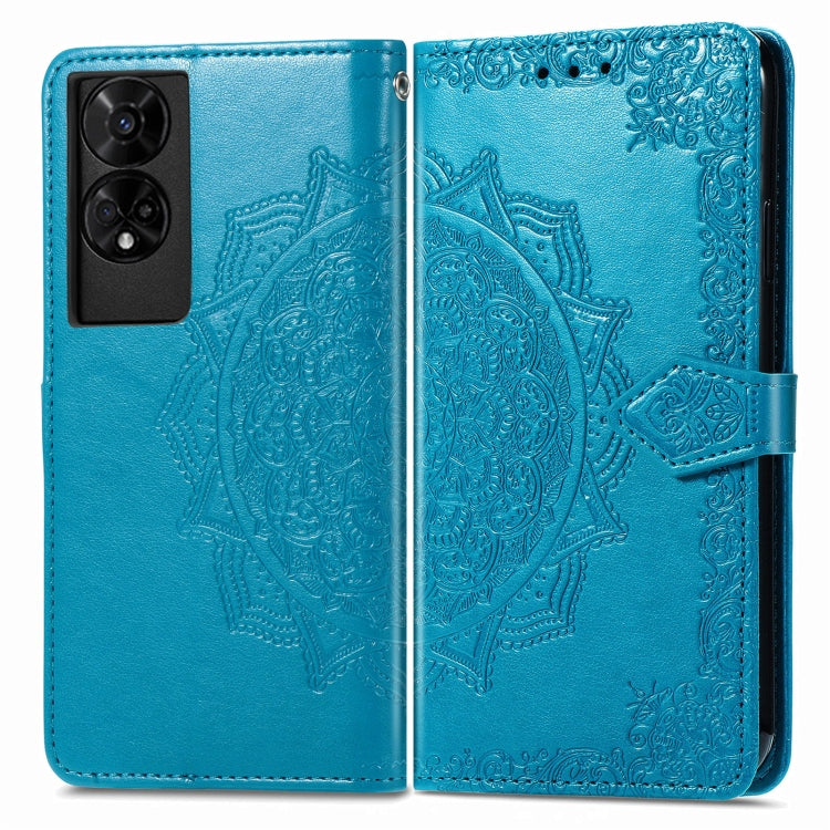 Funda de Cuero con Relieve Flor de Mandala para Teléfono TCL 50 5G (Azul)