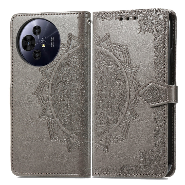 Funda de Cuero Mandala para TCL 50 Pro Nxtpaper con Relieve Flores (Gris)
