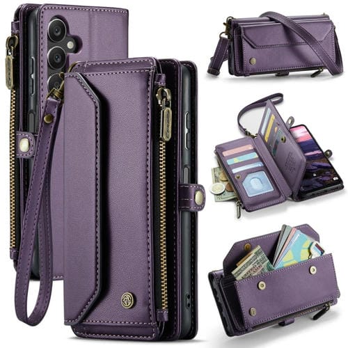 Funda de Cuero Antirrobo Caseme C36 para Samsung Galaxy A16 5G con Ranuras y Cremallera (Morado)