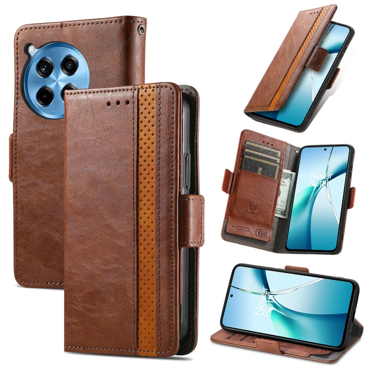 Funda de Cuero con Hebilla Magnética Doble para OnePlus Ace 3 Pro (Marrón)