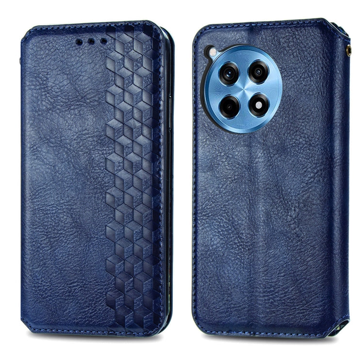 Funda de Cuero Magnética OnePlus Ace 3 Pro Diseño Cuadrícula Cúbica (Azul)