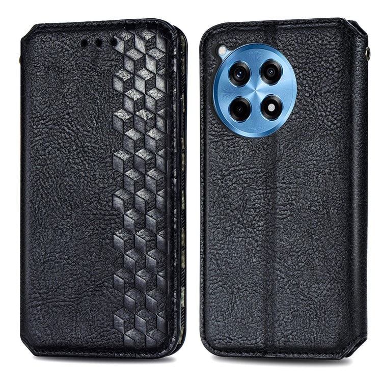 Funda de Cuero Magnética OnePlus Ace 3 Pro Diseño Cuadrícula Cúbica (Negra)