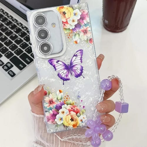 Funda de TelĂ©fono TPU Samsung Galaxy A25 5G con Pulsera de Mariposa y PelĂcula de Lente (Flores y Mariposas Hu1)