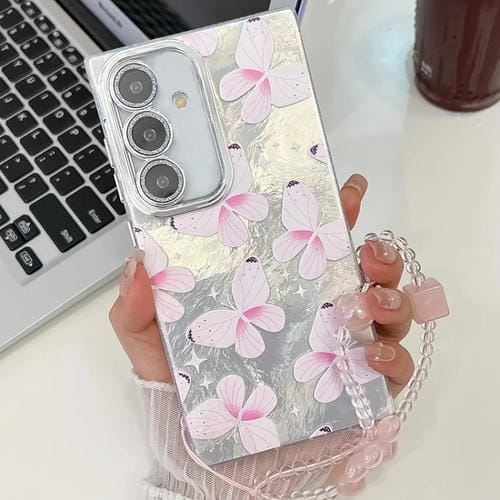 Funda de TelĂ©fono TPU Samsung Galaxy A25 5G con Pulsera de Mariposa y PelĂcula de Lente (Mariposas Rosas)