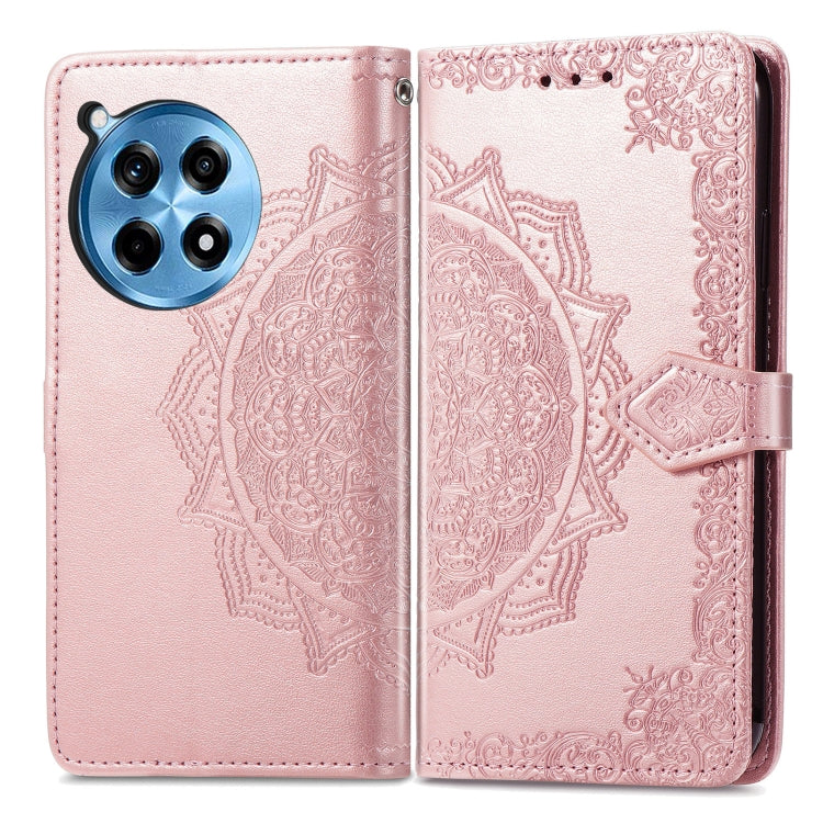 Funda de Cuero para OnePlus Ace 3 Pro con Relieve de Flor de Mandala (Oro Rosa)