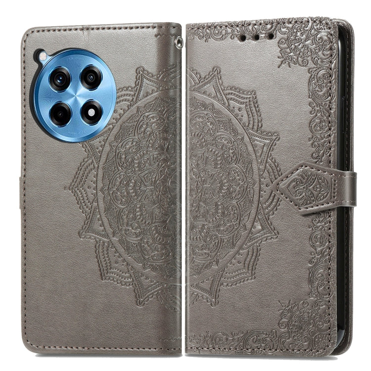Funda de Cuero con Relieve de Flor de Mandala para OnePlus Ace 3 Pro (Gris)