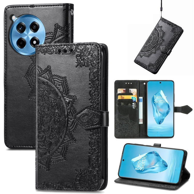 Funda Cuero con Relieve Flor Mandala para OnePlus Ace 3 Pro (Negra)
