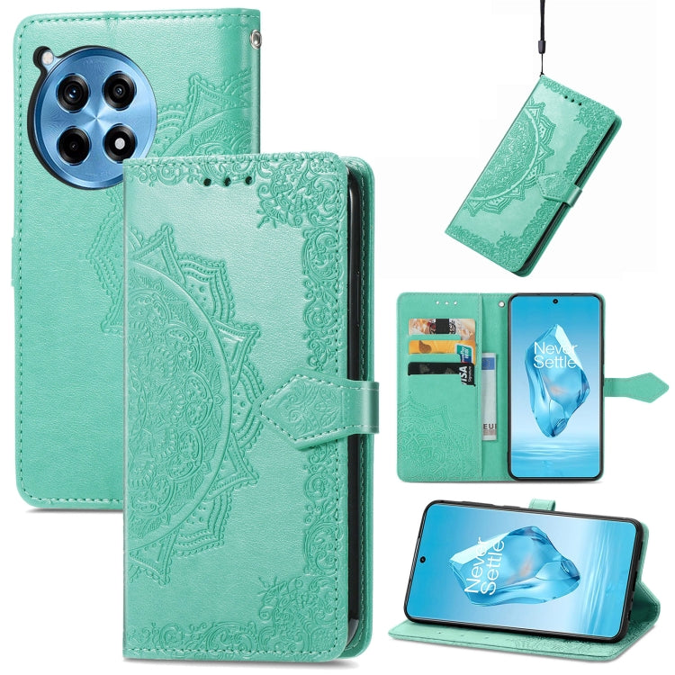 Funda de Cuero con Relieve de Flor de Mandala para OnePlus Ace 3 Pro (Verde)