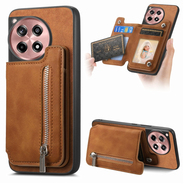 Funda para Teléfono OnePlus Nord Ce4 Ace 3V con Cremallera y Tarjetero Retro (Marrón)
