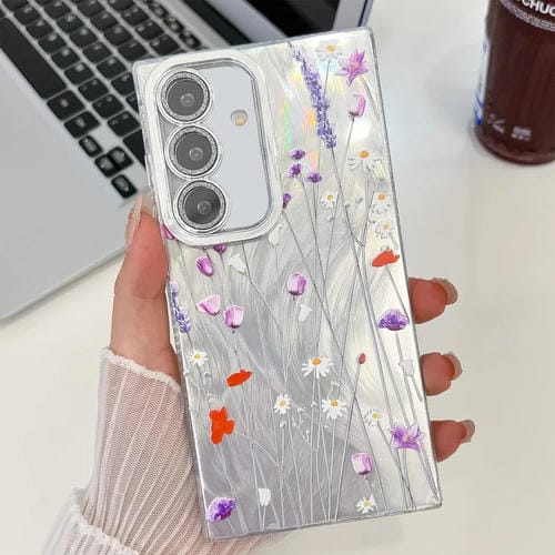 Funda TPU Samsung Galaxy A25 5G Textura Flores Galvanizadas (Morada)