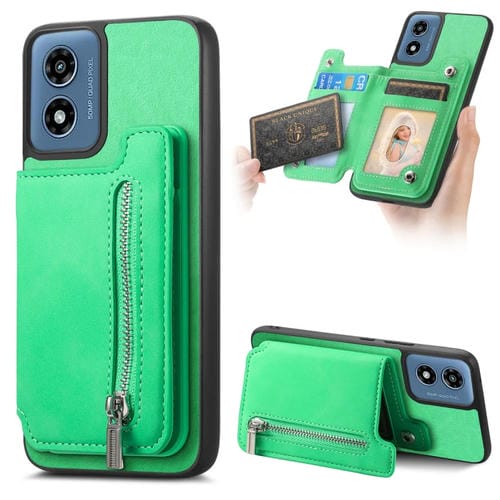 Funda para Teléfono Motorola Moto G 5G 2024 con Tarjetero y Cremallera Magsafe (Verde)