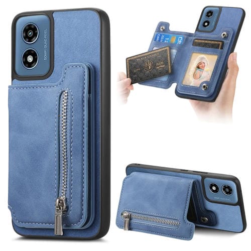 Funda para Motorola Moto G Power 2024 5G con Tarjetero, Cremallera Retro y Magsafe (Azul)