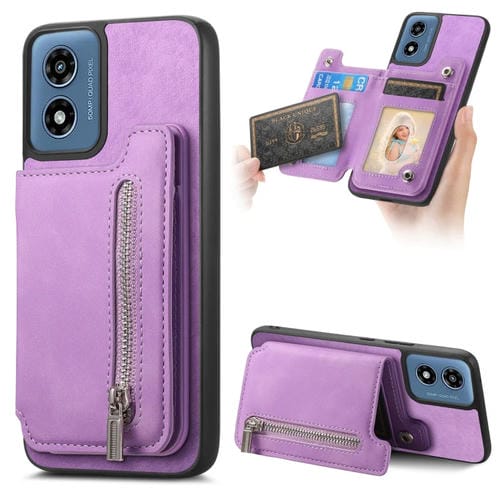 Funda para Teléfono con Cremallera Magsafe Retro Motorola Moto G Power 2024 5G (Morado)