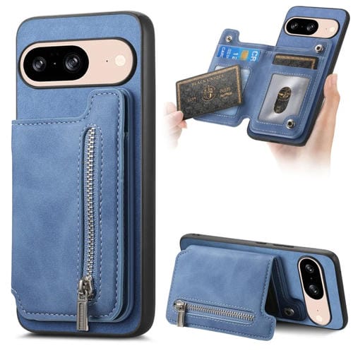 Funda para Teléfono Google Pixel 8 con Cremallera Magsafe, Tarjetero y Cartera (Azul)