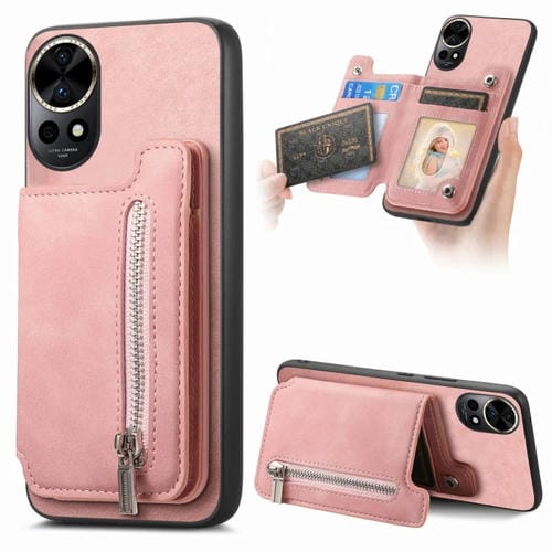 Funda para Teléfono Huawei Nova 12/13 con Tarjetero y Cremallera Magsafe (Rosa)