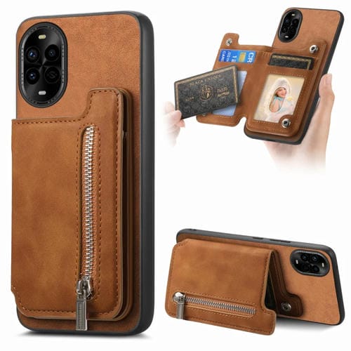 Funda para Teléfono Huawei Nova 13 Pro con Tarjetero y Cremallera Magsafe (Marrón)