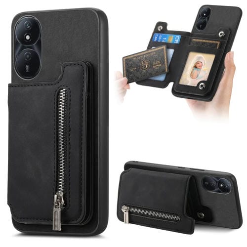 Funda para Teléfono Honor Play 50 Plus 5G con Cremallera Magsafe Retro y Tarjetero (Negra)