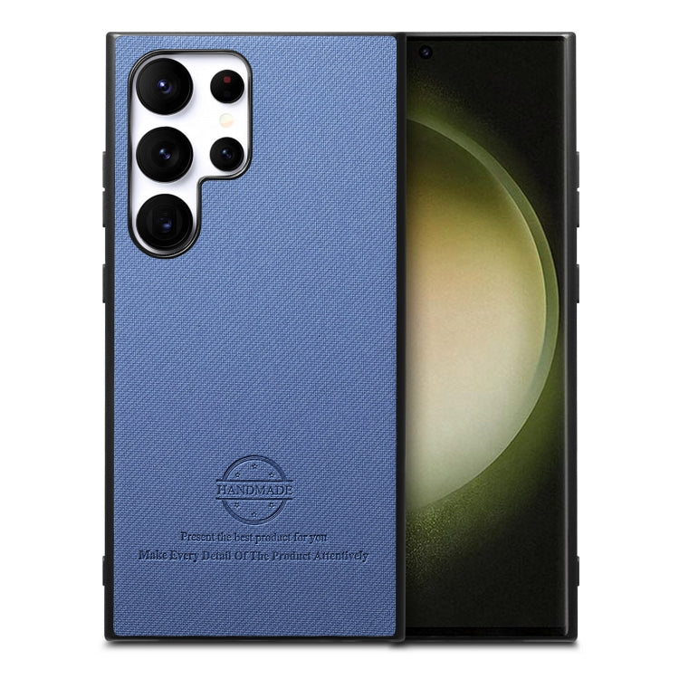 Funda para Teléfono Samsung Galaxy S23 Ultra 5G Parte Trasera Piel de Cuero y Tela de Sarga (Azul)