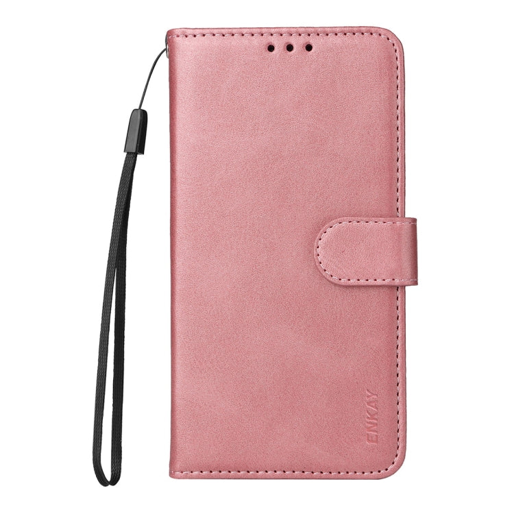Funda para iPhone 16E Enkay con Tarjetero y Textura de Piel de Becerro con Protector de Pantalla (Rosa)