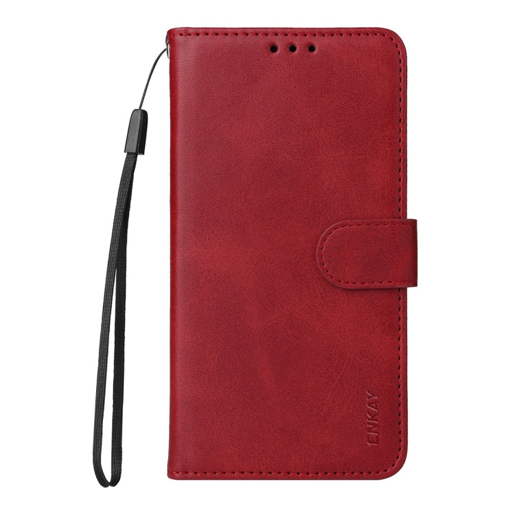 Funda para iPhone 16E Enkay con Tarjetero Textura Piel de Becerro Protector Pantalla (Rojo)