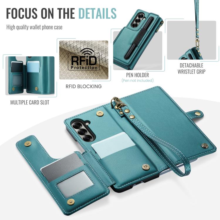 Funda antirrobo RFID para Samsung Galaxy Z Fold7 CaseMe C22 con ranuras para tarjetas (verde)