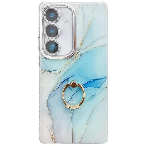 Funda para Teléfono Samsung Galaxy A25 5G Soporte de Anillo Textura Mårmol Galvanizado (Azul Claro)