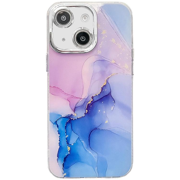 Funda para teléfono iPhone 14 textura de mármol galvanizado (Púrpura Azul)