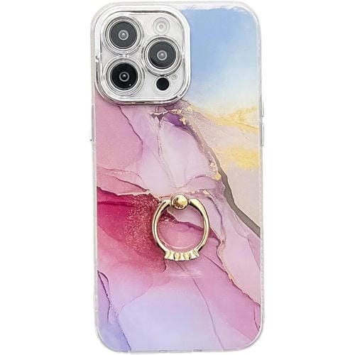 Funda para Teléfono iPhone 16 Pro Max Soporte de Anillo Mármol Galvanizado (Dorado, Rosa, Rojo)