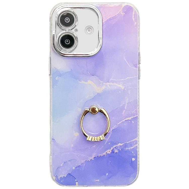 Funda para TelĂ©fono iPhone 16 con Soporte de Anillo Textura MĂĄrmol Galvanizado (Azul PĂșrpura)
