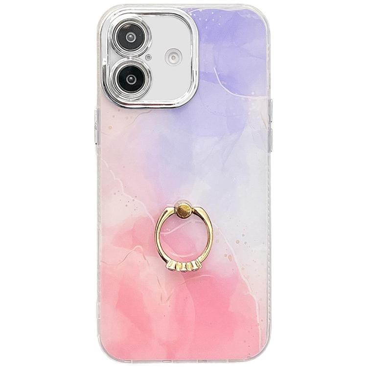 Funda para TelĂ©fono iPhone 16 Soporte de Anillo Textura MĂĄrmol Galvanizado (PĂșrpura Rosa)
