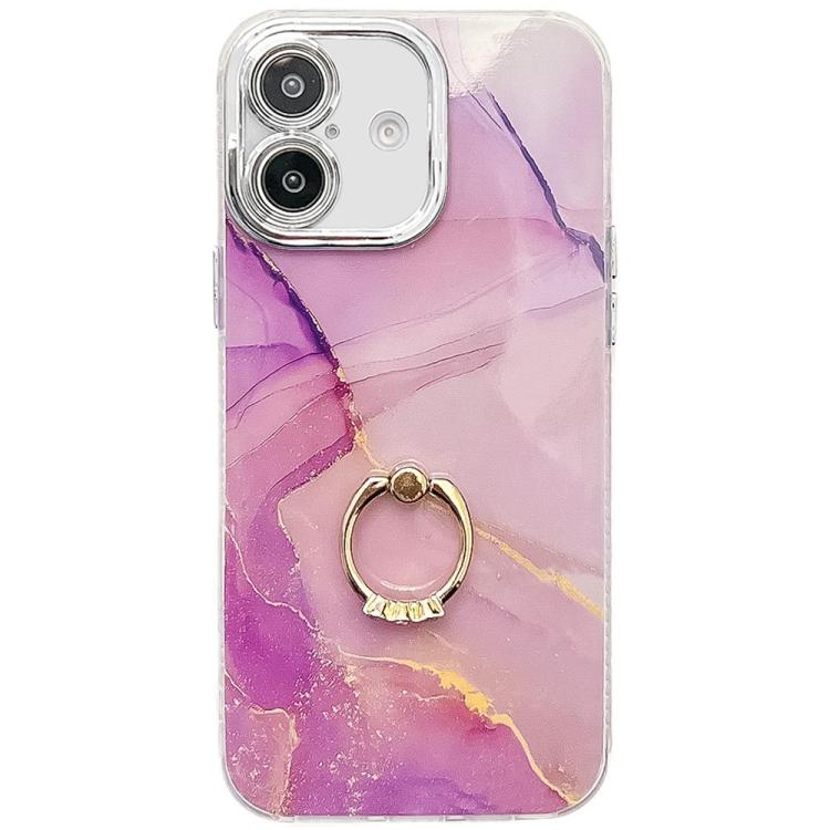 Funda para Teléfono iPhone 16 Soporte de Anillo Textura Mårmol Galvanizado (Dorado, Morado, Rojo)