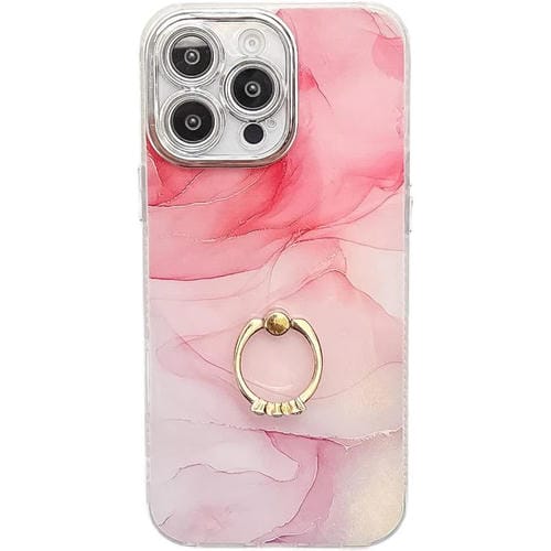 Funda para Teléfono Apple iPhone 15 Pro Soporte de Anillo Mårmol Galvanizado (Rosa S2)