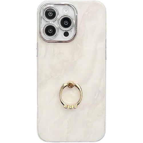 Funda para Teléfono iPhone 15 Pro Soporte de Anillo Textura Mårmol Galvanizado (Blanco S8)