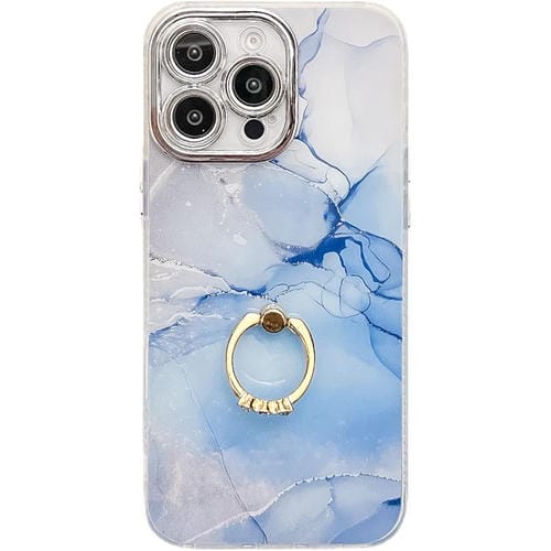 Funda para Teléfono con Soporte de Anillo Mårmol Galvanizado para iPhone 15 Pro (Azul S11)