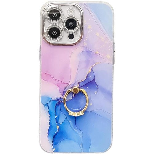 Funda para TelĂ©fono iPhone 15 Pro Soporte de Anillo Textura MĂĄrmol Galvanizado (PĂșrpura, Azul)