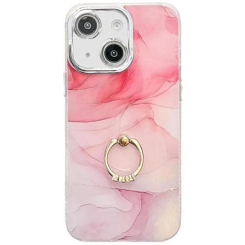 Funda para teléfono iPhone 15 con soporte de anillo y textura de mármol galvanizado (Rosa S2)