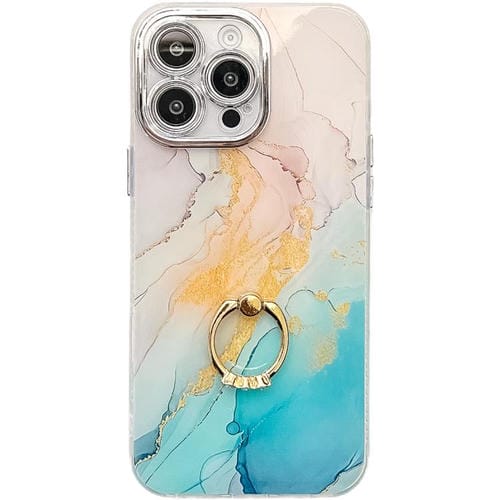 Funda para teléfono iPhone 14 Pro con soporte de anillo textura mårmol galvanizado (Amarillo Verde S13)