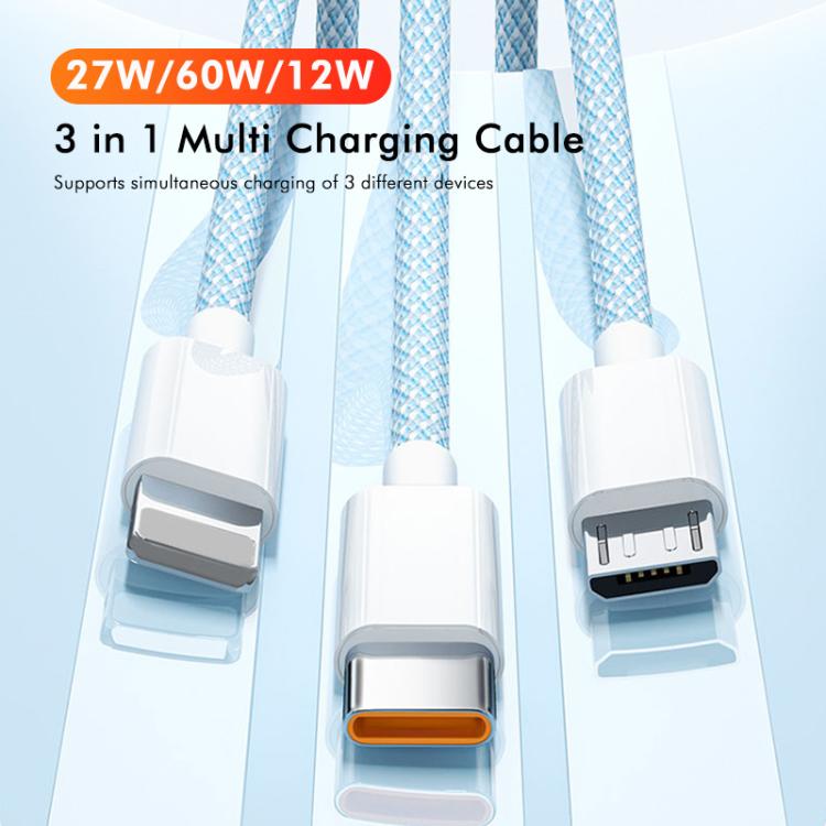 Cable de Datos USB a Micro USB 8 Pines Tipo C Enkay CB173 3 en 1 60W 1 m (Verde)