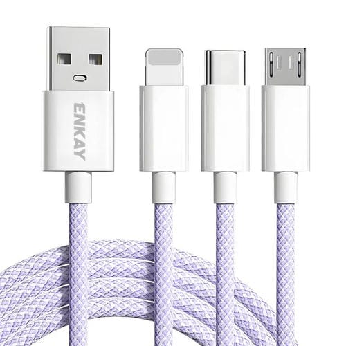 Cable de Datos USB a Micro USB 8 Pines Tipo C Enkay CB173 3 en 1 60 W (Morado)