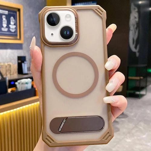 Funda para Teléfono PC Magsafe sin Marco con Tacto de Piel y Soporte Plegable para iPhone 13 (Dorado del Desierto)