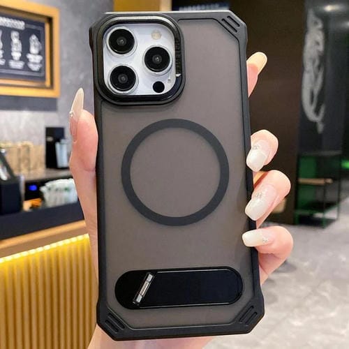 Funda para Teléfono PC Magsafe sin Marco Tacto de Piel Soporte Plegable para iPhone 14 Pro (Negro)