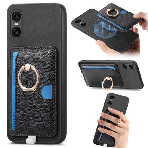 Estuche para Teléfono Sony Xperia 10 Vi con Ranuras para Tarjetas y Anillo Lateral (Negro)