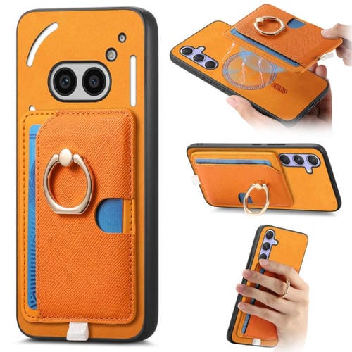 Estuche para Teléfono 2A con Ranuras para Tarjetas y Diseño Retro de Cruz de Cuero (Amarillo)