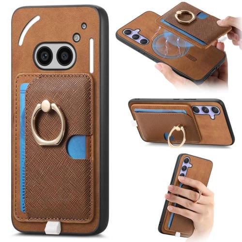 Estuche para Teléfono For Nothing Phone 2A con Ranuras para Tarjetas y Anillo Lateral (Marrón)