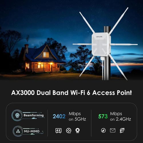 Repetidor WIFI Wavlink Wn588Hx3 Ax3000 para Exteriores con 6 Antenas Doble Banda Enchufe de la UE