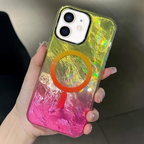 Funda para Teléfono Magsafe iPhone 12 Textura de Glaciar Enchapada Degradado (Amarillo Rosa)