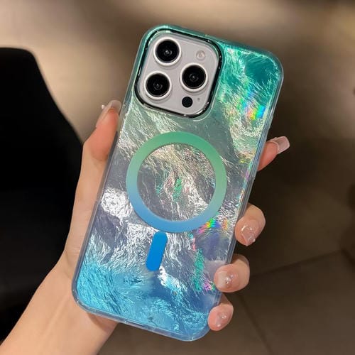 Funda para Teléfono Magsafe iPhone 14 Pro Textura de Glaciar Degradado (Azul Plateado)