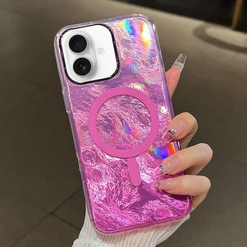Funda para Teléfono Magsafe iPhone 16 Textura de Glaciar Enchapada Degradado (Rosa)