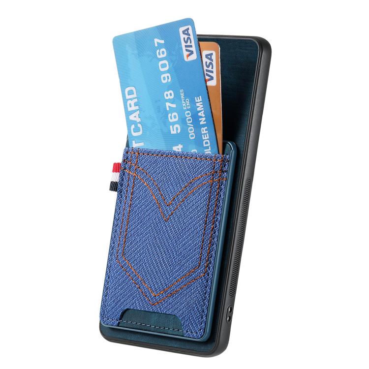 Funda de Piel con Textura Vaquera para Huawei Nova 13 con Ranura para Tarjetas (Azul)