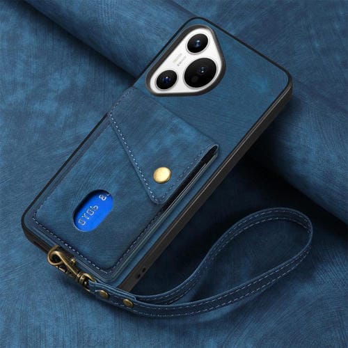 Funda de cuero plegable con correa para Huawei Pura 70 Pro / 70 Pro+ (azul)